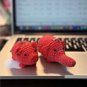 Red Crochet Elephant 2 Keychains